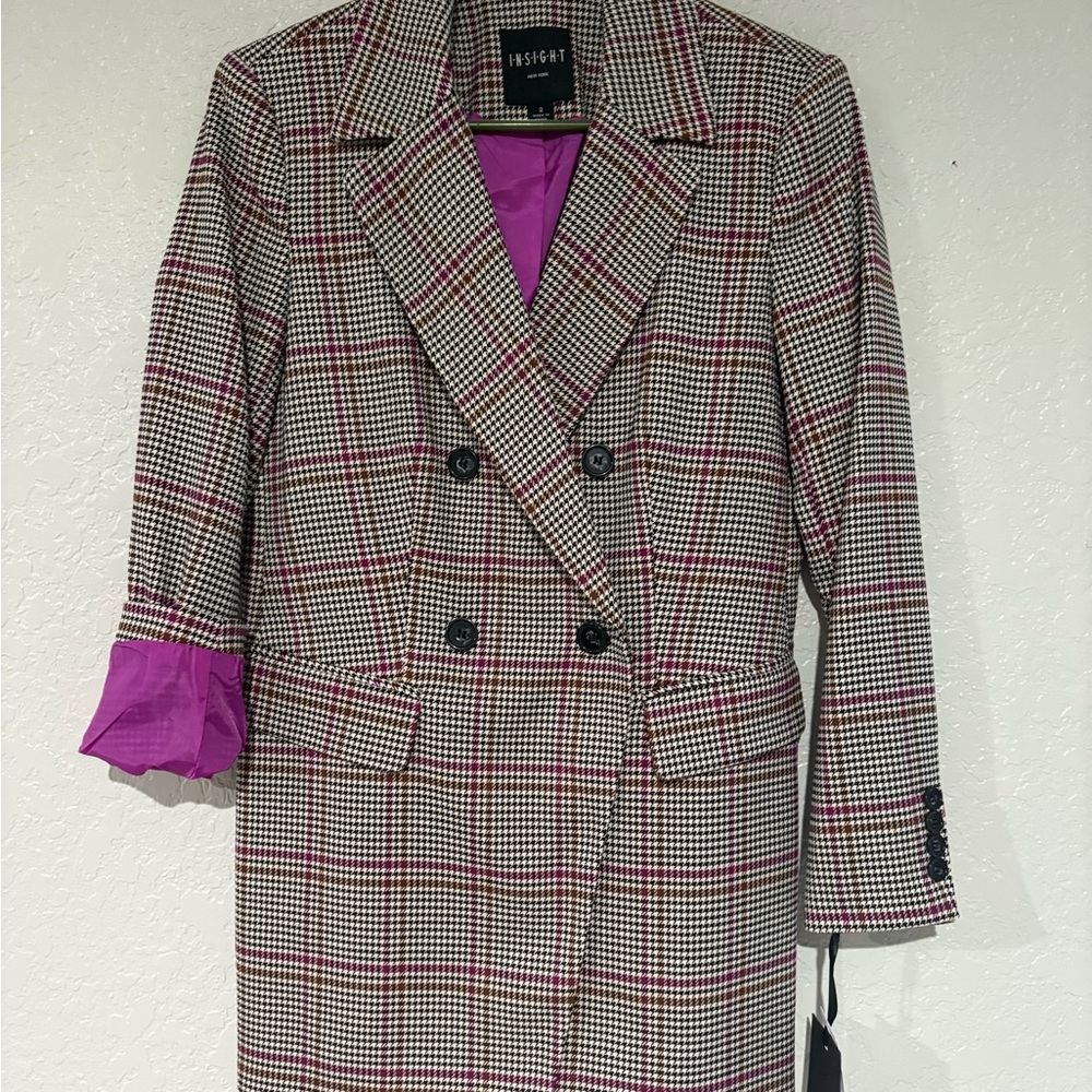 Insight Grey Plaid Blazer with Fuchsia Lining